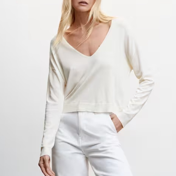 Mango Fine Knit V-neck Sweater - Cream - Picture 2 of 10